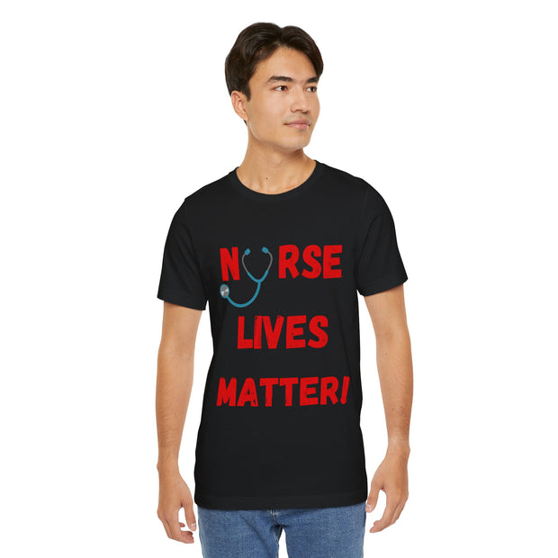 Nurse Lives Matter T-shirt, black, front, red font