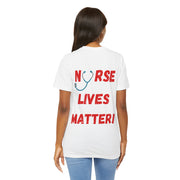 Nurse Lives Matter T-shirt, white, front, red font