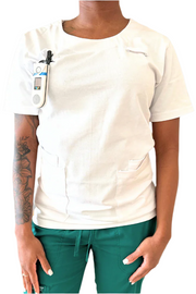 White scrub top, front