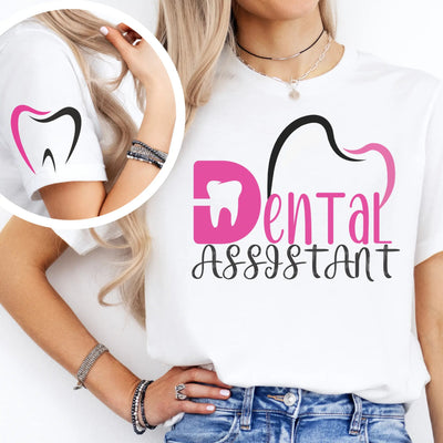 Dental Assistant Tee with Pink and Black Design - VanessaRae