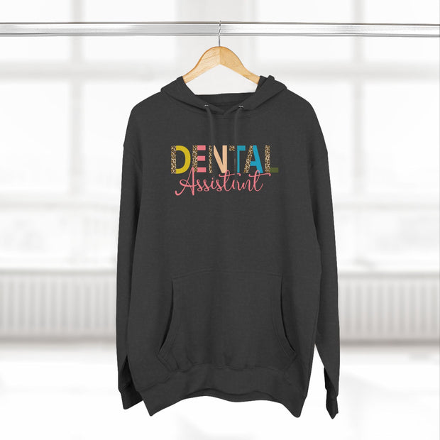 Fleece Hoodie - Dental Assistant Leopard Print with Pink Elegant Font - VanessaRae